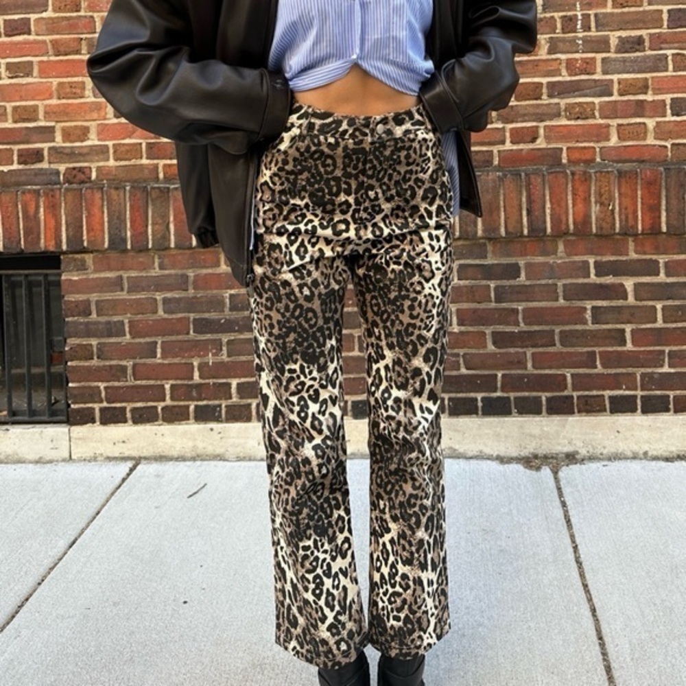 Papermoon Leopard Print Wide Leg Pants in Brown and Black